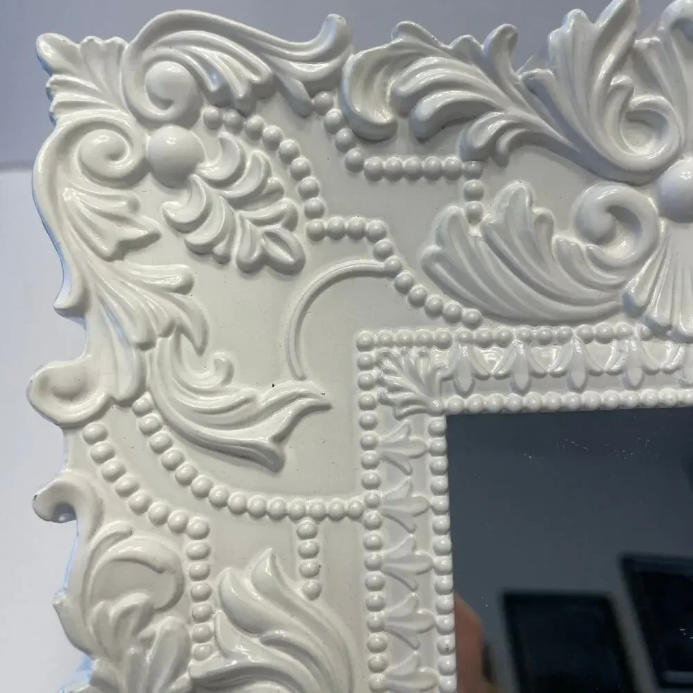 Set of Two White Plastic Framed Mirrors Decor Chic Cottage Core Decor Frames